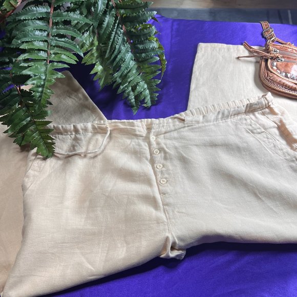 📌bridgewater Linen 6/8 Sun Yellow Pants with Pockets - Picture 2 of 14